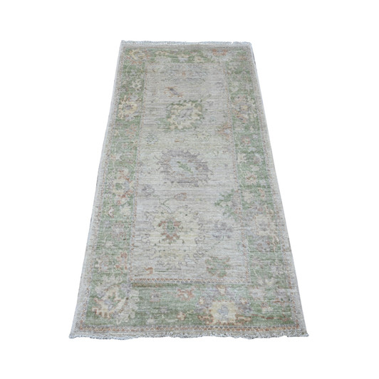 Oushak And Peshawar Wool Hand Knotted Rug Ivory 2.10x5.9 -O020308