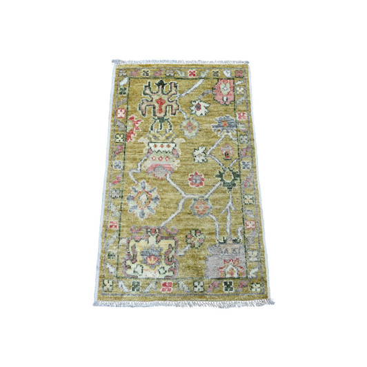 Oushak And Peshawar Wool Hand Knotted Rug Green 1.10x3.1 -O020325