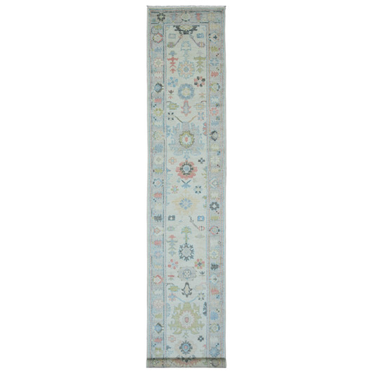 Oushak And Peshawar Wool Hand Knotted Rug Ivory 2.9x16.0 -O020356