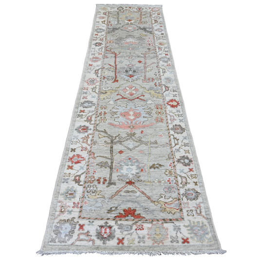 Oushak And Peshawar Wool Hand Knotted Rug Grey 2.11x10.6 -O020480