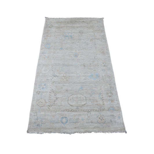 Oushak And Peshawar Wool Hand Knotted Rug Grey 2.11x5.2 -O020481