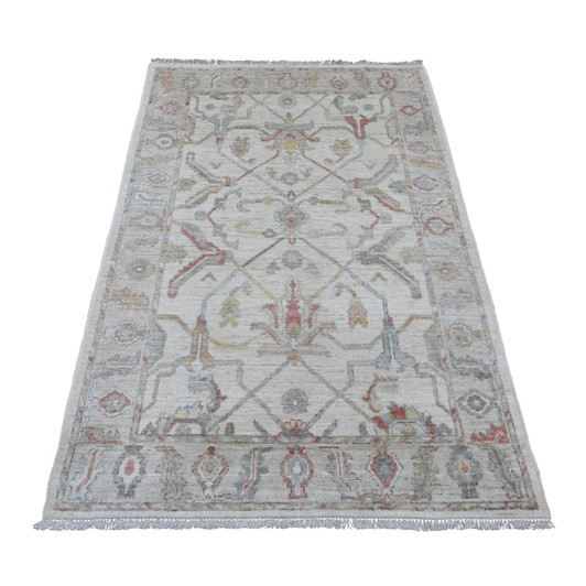 Oushak And Peshawar Wool Hand Knotted Rug Ivory 3.11x5.11 -O020487