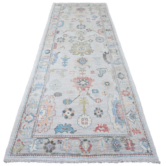 Oushak And Peshawar Wool Hand Knotted Rug Ivory 4.1x11.7 -O020563