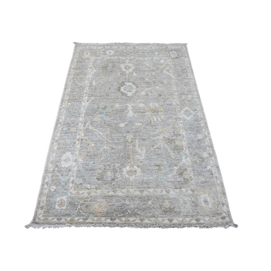Oushak And Peshawar Wool Hand Knotted Rug Grey 4.1x5.10 -O020567