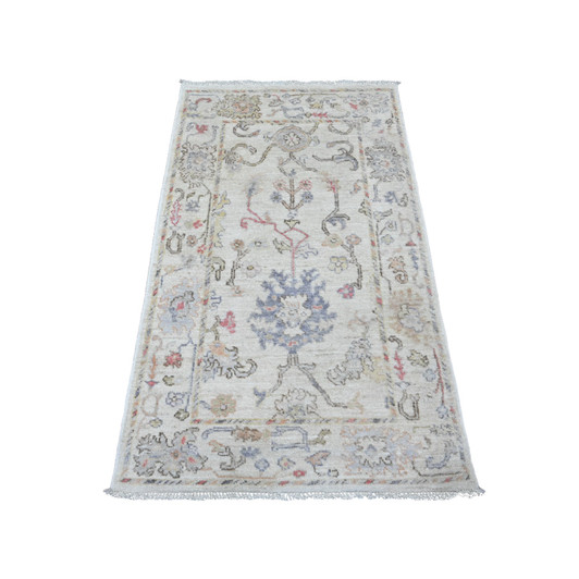 Oushak And Peshawar Wool Hand Knotted Rug Ivory 2.11x4.10 -O020574