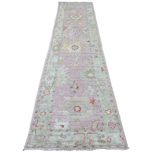 Oushak And Peshawar Wool Hand Knotted Rug Pink 2.9x11.4 -O020578