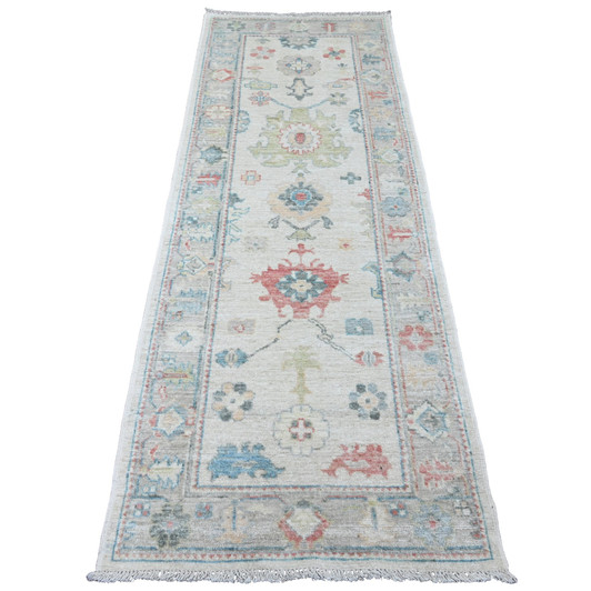 Oushak And Peshawar Wool Hand Knotted Rug Ivory 2.10x7.9 -O020587