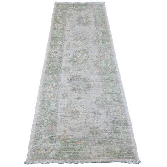 Oushak And Peshawar Wool Hand Knotted Rug Ivory 2.9x8.0 -O020590