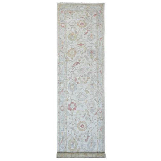 Oushak And Peshawar Wool Hand Knotted Rug Ivory 4.0x19.2 -O020595