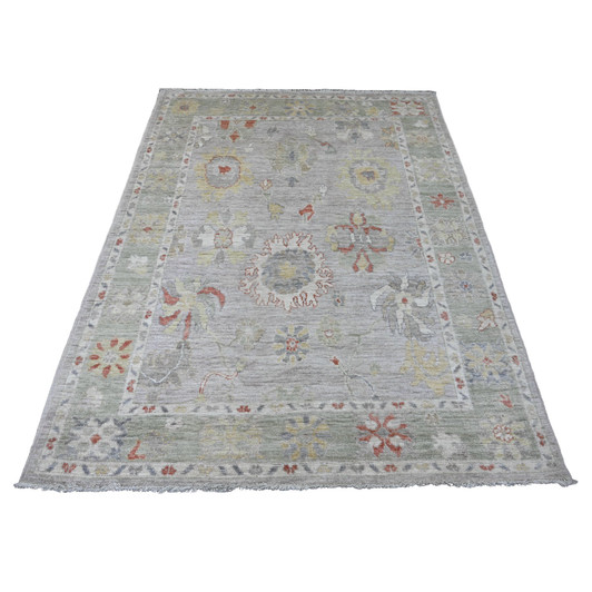 Oushak And Peshawar Wool Hand Knotted Rug Grey 5.1x6.7 -O020605