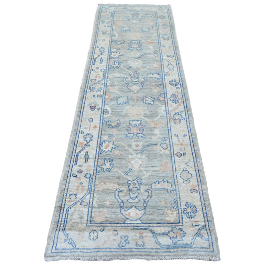 Oushak And Peshawar Wool Hand Knotted Rug Grey 2.9x9.2 -O020663