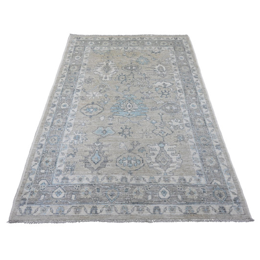 Oushak And Peshawar Wool Hand Knotted Rug Ivory 4.11x6.11 -O020875