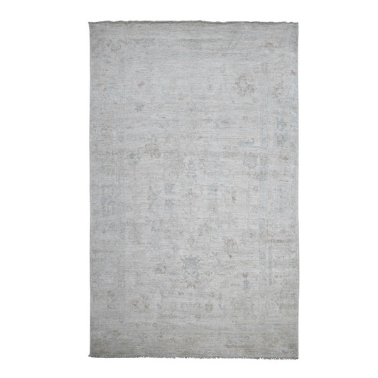 Oushak And Peshawar Wool Hand Knotted Rug Ivory 5.11x9.8 -O020933