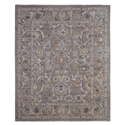 Oushak And Peshawar Wool Hand Knotted Rug Brown 7.10x9.8 -O020088