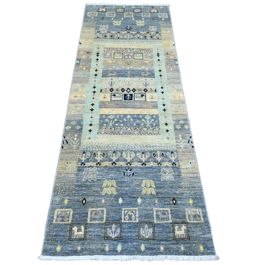 Tribal & Geometric Wool Hand Knotted Rug Grey 2.8x7.7 -O020120
