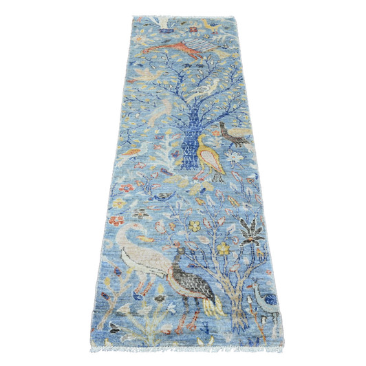 Oushak And Peshawar Wool Hand Knotted Rug Blue 2.2x6.3 -O020434