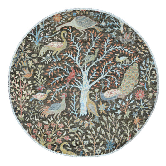 Oushak And Peshawar Wool Hand Knotted Rug Grey 6.0x6.0 -O089982