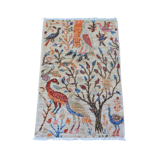 Oushak And Peshawar Wool Hand Knotted Rug Ivory 1.11x2.11 -O020055