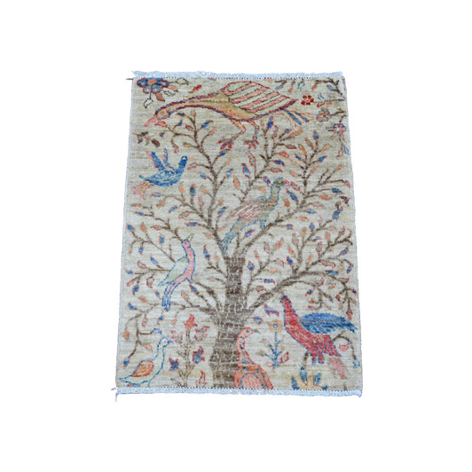 Oushak And Peshawar Wool Hand Knotted Rug Ivory 2.0x2.10 -O020057