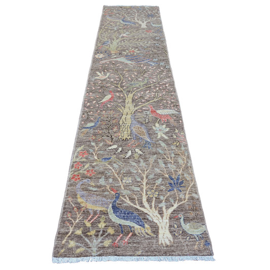 Oushak And Peshawar Wool Hand Knotted Rug Brown 2.8x11.9 -O020424