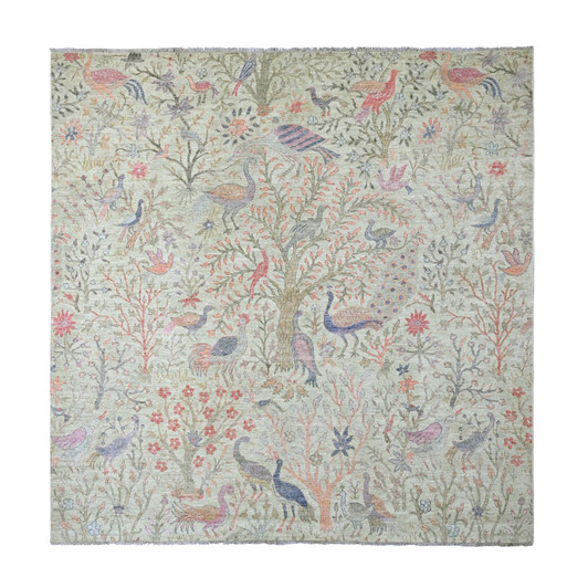 Oushak And Peshawar Wool Hand Knotted Rug Green 7.11x8.0 -O020245