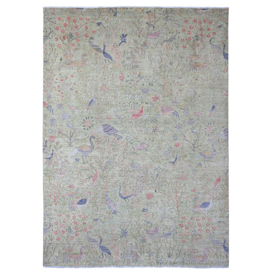 Oushak And Peshawar Wool Hand Knotted Rug Green 8.10x12.3 -O020889