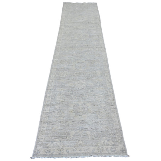 Oushak And Peshawar Wool Hand Knotted Rug Grey 2.7x11.9 -O020683