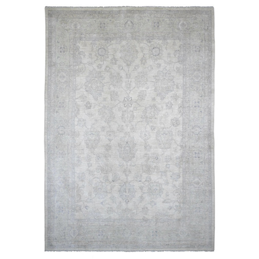 Oushak And Peshawar Wool Hand Knotted Rug Ivory 9.8x13.8 -O020978