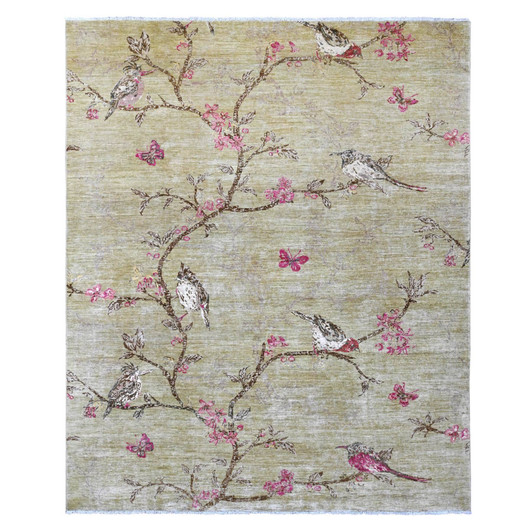 Modern and Contemporary Wool Hand Knotted Rug Green 8.3x9.9 -O021007