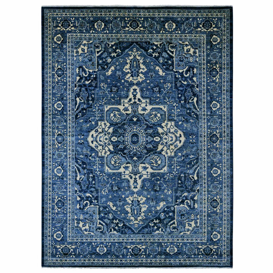 Oushak And Peshawar Wool Hand Knotted Rug Blue 8.9x11.10 -O020153