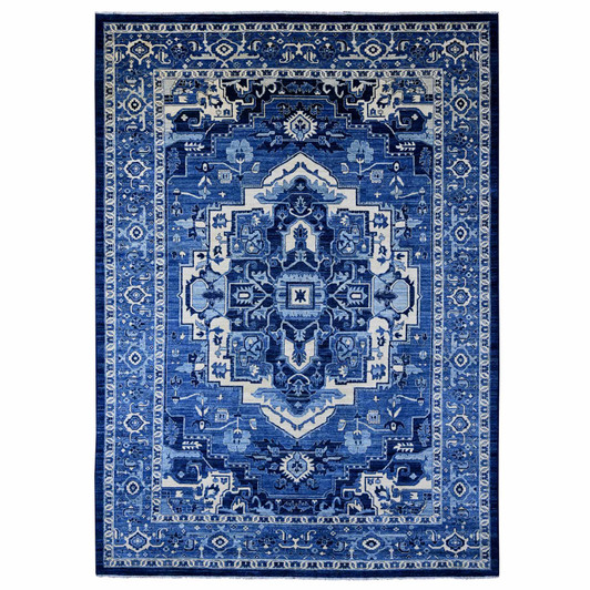 Tribal & Geometric Wool Hand Knotted Rug Blue 10.1x13.10 -O020252