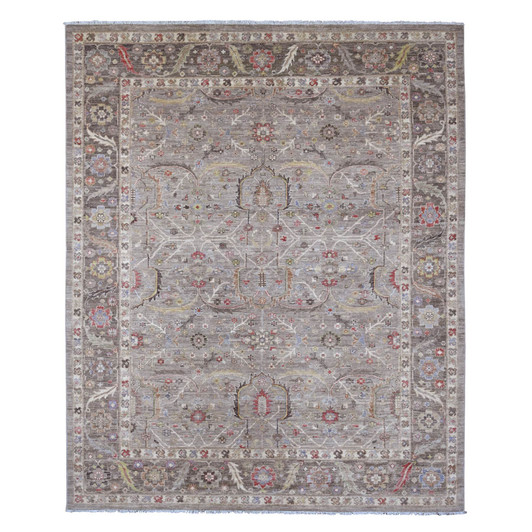 Oushak And Peshawar Wool Hand Knotted Rug Brown 8.0x9.9 -O020253