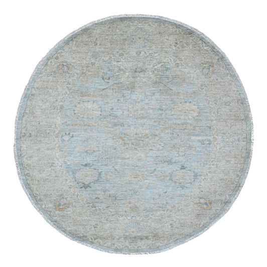 Oushak And Peshawar Wool Hand Knotted Rug Blue 5.11x6.3 -O020341