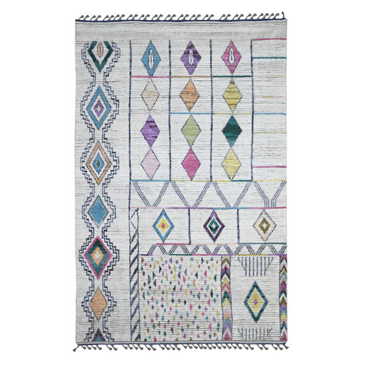 Tribal & Geometric Wool Hand Knotted Rug Ivory 5.5x8.6 -O020345