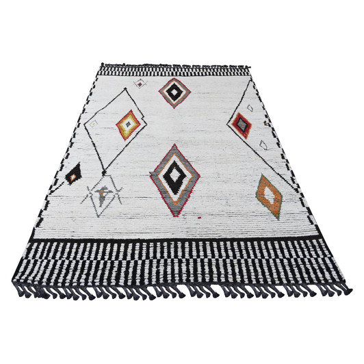 Tribal & Geometric Wool Hand Knotted Rug Ivory 5.8x7.11 -O020346