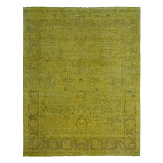 Overdyed & Vintage Wool Hand Knotted Rug Yellow 7.7x9.7 -O020369