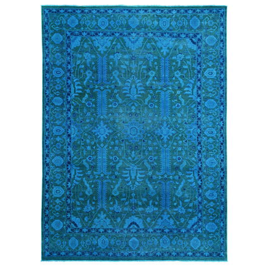 Overdyed & Vintage Wool Hand Knotted Rug Blue 9.4x12.9 -O020373