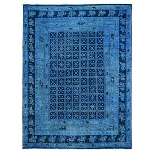 Overdyed & Vintage Wool Hand Knotted Rug Blue 8.11x11.11 -O020375