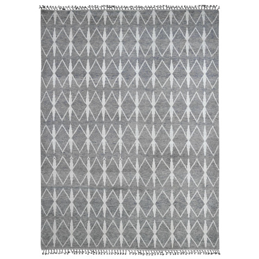 Tribal & Geometric Wool Hand Knotted Rug Grey 9.1x12.4 -O020419