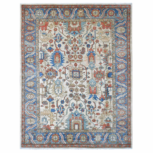 Oushak And Peshawar Wool Hand Knotted Rug Ivory 9.1x11.9 -O020670