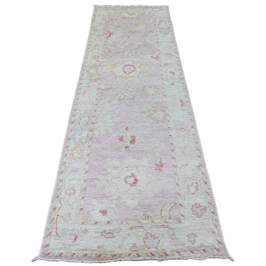 Oushak And Peshawar Wool Hand Knotted Rug Pink 3.0x9.6 -O020702