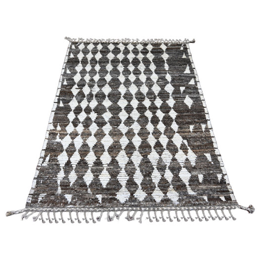 Tribal & Geometric Wool Hand Knotted Rug Brown 4.1x5.6 -O020745