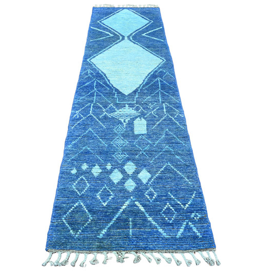 Tribal & Geometric Wool Hand Knotted Rug Blue 2.10x10.3 -O020746