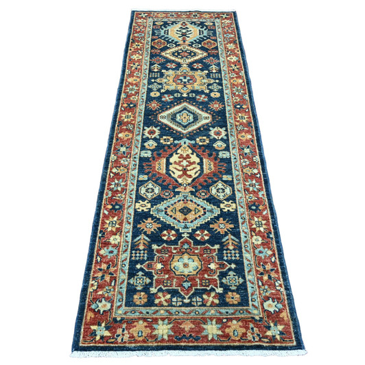 Oushak And Peshawar Wool Hand Knotted Rug Blue 2.7x7.11 -O020819