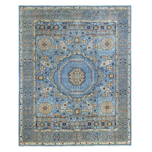 Mamluk Wool Hand Knotted Rug Blue 7.11x9.8 -O020928
