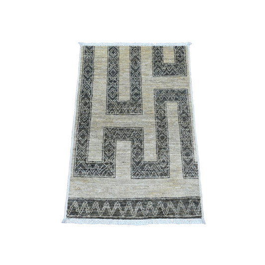 Tribal & Geometric Wool Hand Knotted Rug Brown 2.1x3.1 -O020981