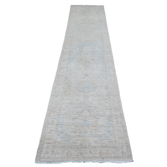 Oushak And Peshawar Wool Hand Knotted Rug Grey 2.6x11.7 -O020867