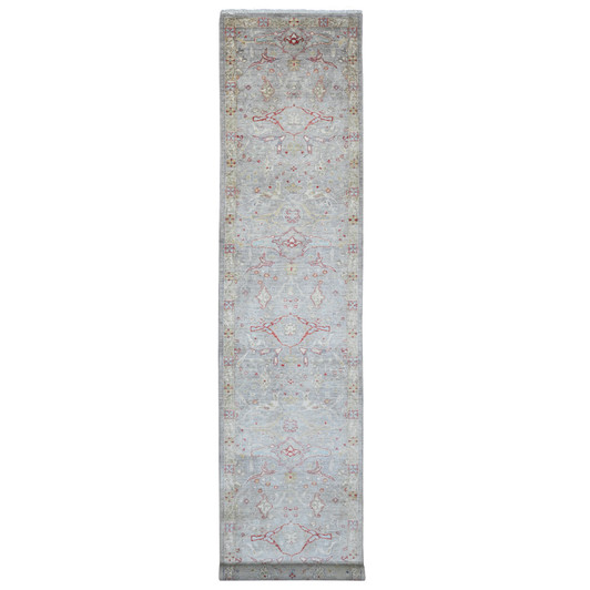 Oushak And Peshawar Wool Hand Knotted Rug Grey 3.1x15.10 -O020921