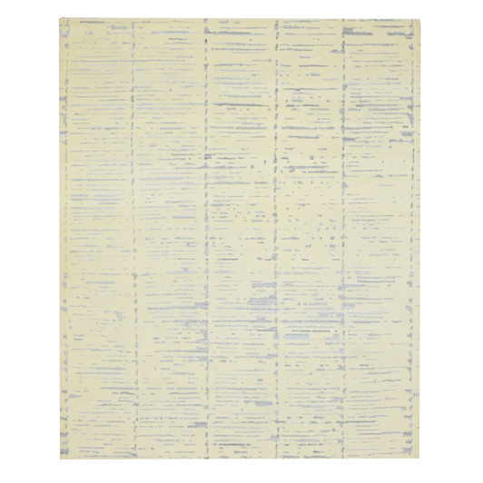 Modern and Contemporary Wool & Silk Hand Knotted Rug Ivory 8.0x9.9 -O075640