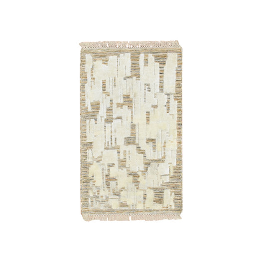 Modern and Contemporary Wool & Silk Hand Knotted Rug Ivory 2.0x3.0 -O075666